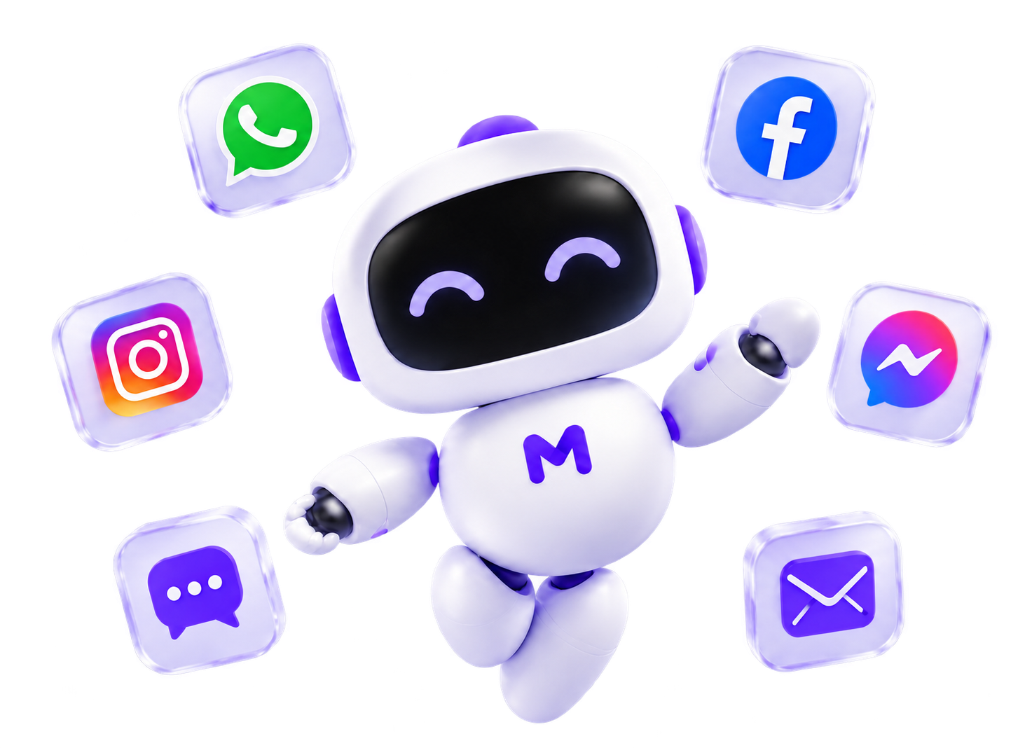 Mojeep AI agent surrounded by communication channel icons